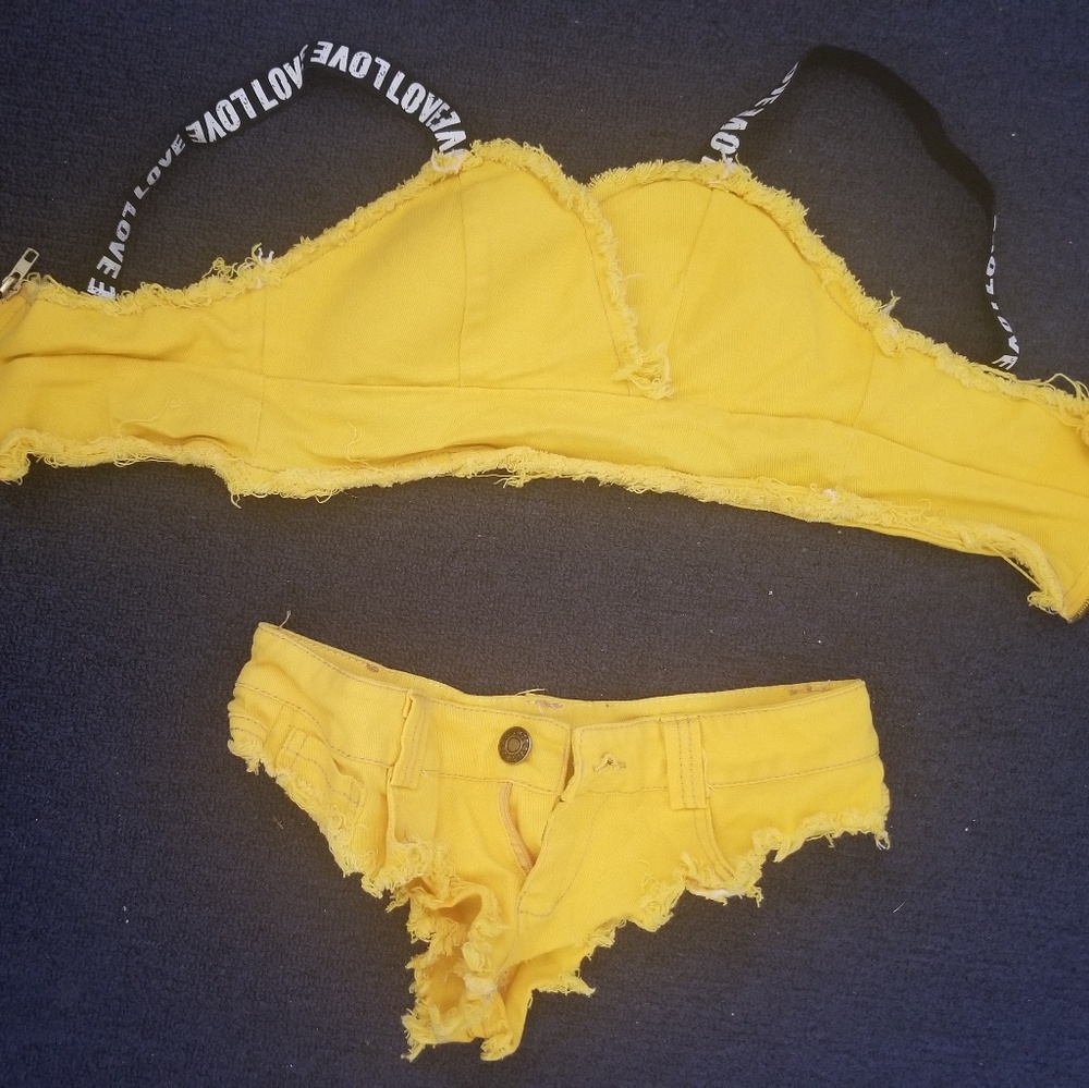 2pc yellow denim bikini